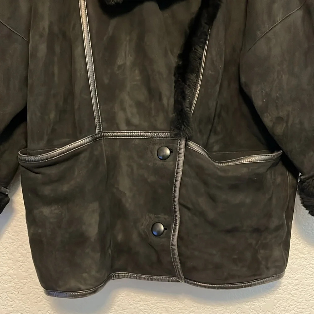 Vintage Christia Hana K Suede Fur Black Coat - Picture 9 of 17